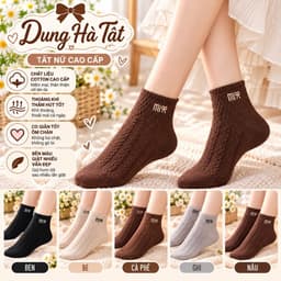 Tất Nữ Cổ Ngắn Châs Cotton  Mềm Mại Hoạ Tiết Mi Nơ Set 5 set 10 Đôi 8