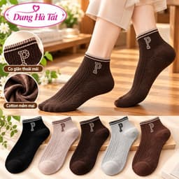 Tất Nữ Cổ Ngắn Chất Cotton Mềm Mại Siêu Xinh  Chữ P Set 5 đôi -10 đôi 9