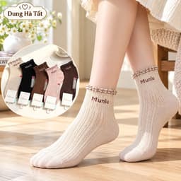 Tất Nữ Cổ Ngắn Chất Cotton Hoạ Tiêt Chữ Miu2 siêu Xinh Màu Sang sạch 6