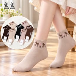 Tất Nữ Cổ Ngắn Chất Cotton Hoạ Tiết Thỏ Thổ Cẩm Siêu Xinh 4