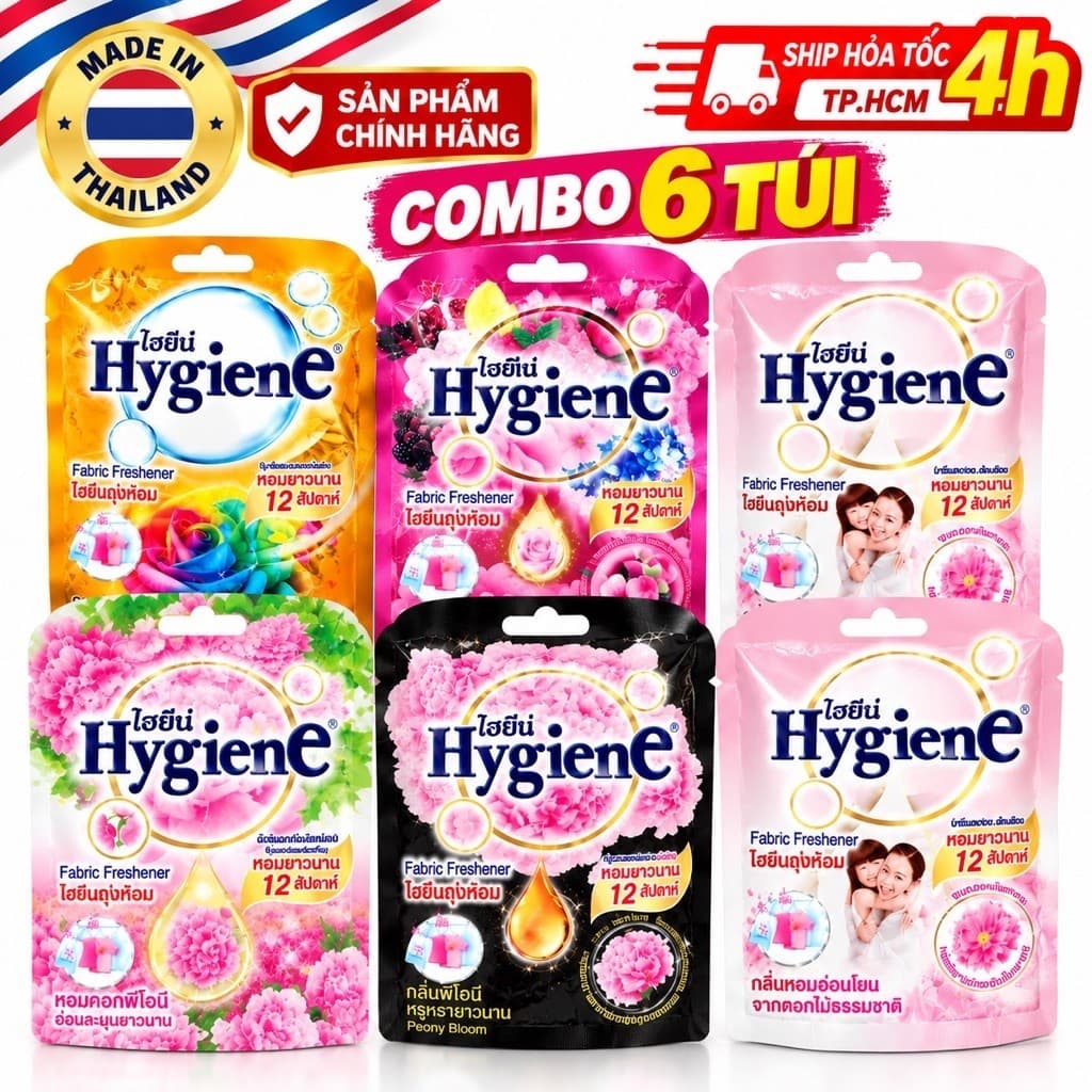 [ CHUẨN THÁI] combo 6 túi thơm HYGIENE 8g/túi màu hồng/ đen/ trắng hồng