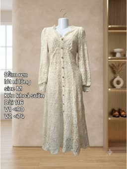 [2hand] Đầm ren kem be cúc ngọc lót nỉ lông dáng đuôi cá size M 2