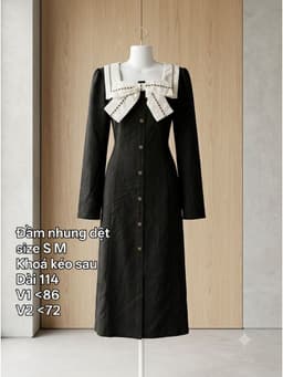 [2hand] Đầm nhung dệt cổ vuông nơ lụa size S M 2