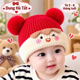 Mũ Len Quả Bông Ngộ Nghĩnh Đáng Yêu Cho Bé Từ 2-8 tháng 3