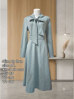 [2hand] Đầm dạ thun xanh dương pastel cổ buộc nơ co giãn nhẹ size M L 2
