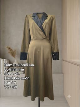 [2hand] Đầm umi xanh rêu phối lụa co giãn nhẹ size L XL 2