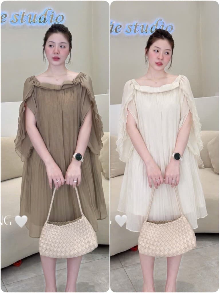 <Đầm bầu Quynhanhhouse> (NH CLOTHING) Váy tơ dập li nơ ngực H006 sm