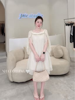 <Đầm bầu Quynhanhhouse> (NH CLOTHING) Váy tơ dập li nơ ngực H006 sm 2