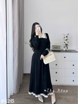 <Đầm bầu Quynhanhhouse> (QC) #6215 Váy cổ be viền bèo Free sz đen/đỏ Bầu bí bon chen 3