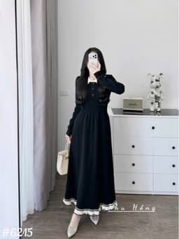 <Đầm bầu Quynhanhhouse> (QC) #6215 Váy cổ be viền bèo Free sz đen/đỏ Bầu bí bon chen 5