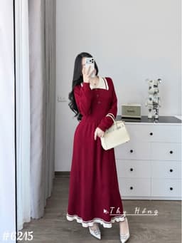 <Đầm bầu Quynhanhhouse> (QC) #6215 Váy cổ be viền bèo Free sz đen/đỏ Bầu bí bon chen 2
