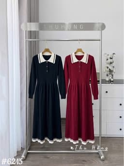<Đầm bầu Quynhanhhouse> (QC) #6215 Váy cổ be viền bèo Free sz đen/đỏ Bầu bí bon chen 8