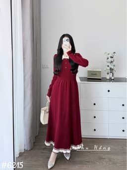 <Đầm bầu Quynhanhhouse> (QC) #6215 Váy cổ be viền bèo Free sz đen/đỏ Bầu bí bon chen 4
