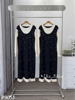 <Đầm bầu Quynhanhhouse> (QC) #9053 Váy đính ngọc pha tay Free sz Bầu bí bao đẹp 5
