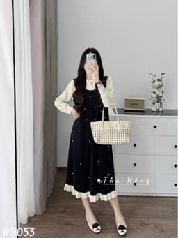 <Đầm bầu Quynhanhhouse> (QC) #9053 Váy đính ngọc pha tay Free sz Bầu bí bao đẹp 3
