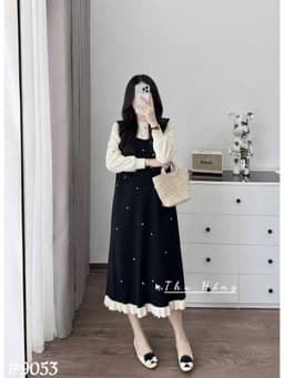 <Đầm bầu Quynhanhhouse> (QC) #9053 Váy đính ngọc pha tay Free sz Bầu bí bao đẹp 2