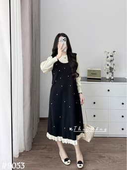 <Đầm bầu Quynhanhhouse> (QC) #9053 Váy đính ngọc pha tay Free sz Bầu bí bao đẹp 6