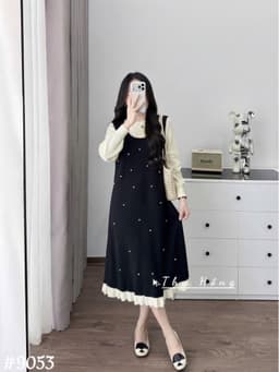 <Đầm bầu Quynhanhhouse> (QC) #9053 Váy đính ngọc pha tay Free sz Bầu bí bao đẹp 7