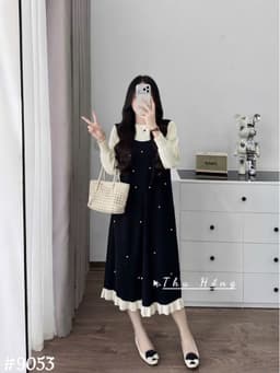 <Đầm bầu Quynhanhhouse> (QC) #9053 Váy đính ngọc pha tay Free sz Bầu bí bao đẹp 4