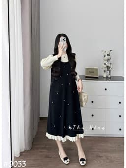 <Đầm bầu Quynhanhhouse> (QC) #9053 Váy đính ngọc pha tay Free sz Bầu bí bao đẹp 8