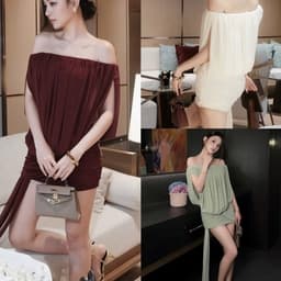 (Dmina) Đầm Body Trễ Vai Xẻ Tay Cánh Rơi Dáng Ngắn Nhún Bo ôm v3 tà dài chất lưới mềm sang trọng 1