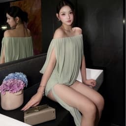 (Dmina) Đầm Body Trễ Vai Xẻ Tay Cánh Rơi Dáng Ngắn Nhún Bo ôm v3 tà dài chất lưới mềm sang trọng 7