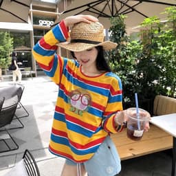 Áo Thun Nữ Tay Dài Kẻ Sọc Ngang In Hình Hoạt Hình Dễ Thương Freesize <65kg – Yenchiboutique 4