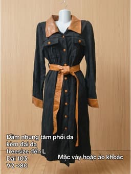 [2hand] Đầm nhung tăm đen phối da nâu bò kèm đai khoác được freesize đến L 2