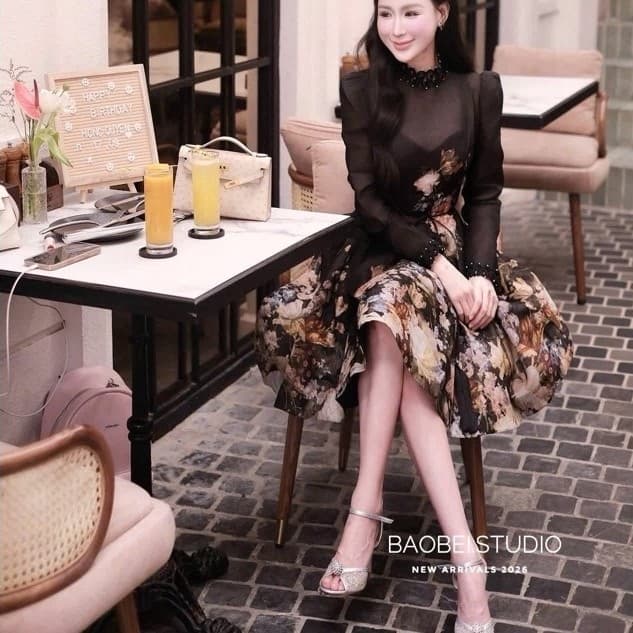 [NEW ARRIVALS QC] Váy Hoa Zmm Ver 2026 - Đầm Tơ Xước Hoa Vintage Cổ Tàu Tay Voan Kèm Lót 2 Dây