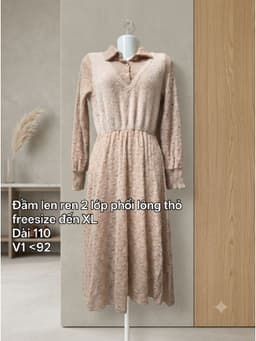 [2hand] Đầm len ren hồng 2 lớp phối lông thỏ eo chun freesize đến XL 2