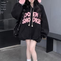 Áo Khoác Nỉ Tai Thỏ Hồng .Hoodie zip chất nỉ 2 da form rộng unisex 2