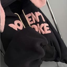 Áo Khoác Nỉ Tai Thỏ Hồng .Hoodie zip chất nỉ 2 da form rộng unisex 6