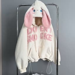 Áo Khoác Nỉ Tai Thỏ Hồng .Hoodie zip chất nỉ 2 da form rộng unisex 8