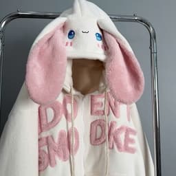 Áo Khoác Nỉ Tai Thỏ Hồng .Hoodie zip chất nỉ 2 da form rộng unisex 4