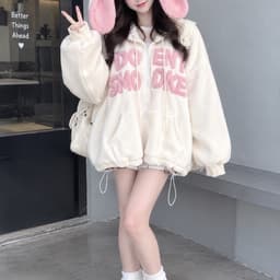 Áo Khoác Nỉ Tai Thỏ Hồng .Hoodie zip chất nỉ 2 da form rộng unisex 3