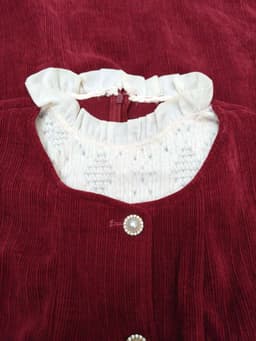 Đầm nhung tăm co giãn đỏ phối voan và ren lông thỏ cúc đá size XL ấp màu nhẹ bên trong 4