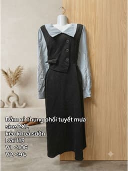 [2hand] Đầm nỉ nhung đen phối tay sơ mi xanh pastel size 2XL khoá sườn 2