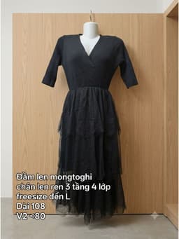 [2hand] Đầm len mongtoghi cộc tay vạt chéo phối chân len ren 3 tầng 4 lớp freesize đến L 2