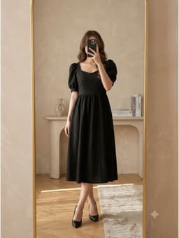 [2hand] Đầm tafta đen tay bồng hở lưng dây ngọc nơ sau size S M nhỏ 3