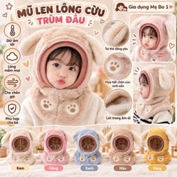 Mũ Len Lông Cừu Trùm Đầu Kèm Kính Chắn Gió Chống Bụi Bảo Vệ Bé🍀FREESHIP🍀Nón Len Mềm Mịn 2in1 Cho Bé 1