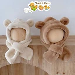 Mũ Trẻ Em Lông Xù Hình Gấu Shushi Liền Khăn Quàng – Mũ Giữ Ấm Mùa Đông Cho Bé 1–5 Tuổi, Chất Lông Mềm Dày, Nhiều Màu Dễ 6