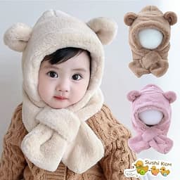 Mũ Trẻ Em Lông Xù Hình Gấu Shushi Liền Khăn Quàng – Mũ Giữ Ấm Mùa Đông Cho Bé 1–5 Tuổi, Chất Lông Mềm Dày, Nhiều Màu Dễ 8