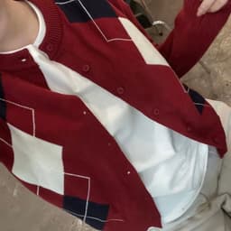 𝟏𝟒𝐚𝐦.𝐬𝐭𝐮𝐝𝐢𝐨 | Áo Cardigan Len Nữ Họa Tiết Quả Trám Đỏ Đô Cổ Tròn Phong Cách Hàn Quốc Mặc Thu Đông Giáng Sinh 8