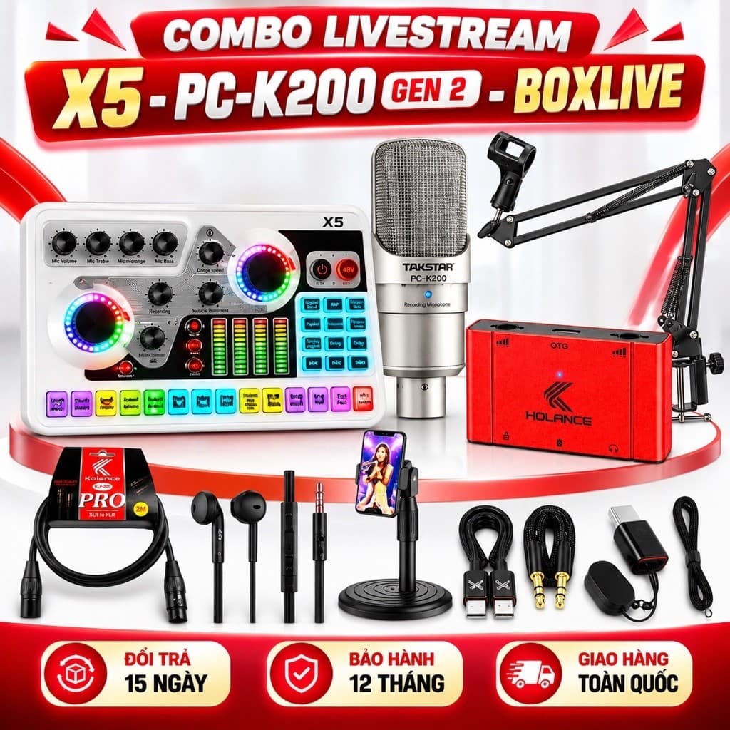 Combo Livestream X5 PC-K200 Gen 2 BoxLive LT12 Pro Gen 2 – Micro Thu Âm, Sound Card, Bộ Livestream Karaoke Hát Cover