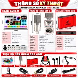 Combo Livestream X5 PC-K200 Gen 2 BoxLive LT12 Pro Gen 2 – Micro Thu Âm, Sound Card, Bộ Livestream Karaoke Hát Cover 5