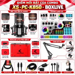 Combo Livestream X5 PC-K850 BoxLive LT12 Pro Gen 2 Kèm Mic Thu Âm, Sound Card, Dây XLR 2M, Chân Kẹp Mic,l 2