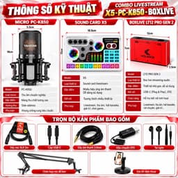 Combo Livestream X5 PC-K850 BoxLive LT12 Pro Gen 2 Kèm Mic Thu Âm, Sound Card, Dây XLR 2M, Chân Kẹp Mic,l 5