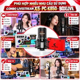 Combo Livestream X5 PC-K850 BoxLive LT12 Pro Gen 2 Kèm Mic Thu Âm, Sound Card, Dây XLR 2M, Chân Kẹp Mic,l 3