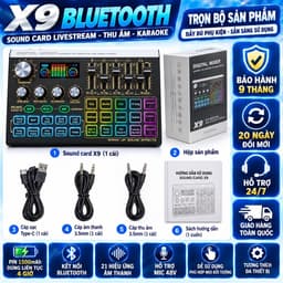 Sound Card X9 Bluetooth Livestream Thu Âm Karaoke – Hỗ Trợ Mic 48V, 21 Hiệu Ứng Âm Thanh, Auto Tune, Pin 1500mAh 2