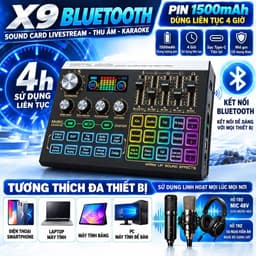 Sound Card X9 Bluetooth Livestream Thu Âm Karaoke – Hỗ Trợ Mic 48V, 21 Hiệu Ứng Âm Thanh, Auto Tune, Pin 1500mAh 4